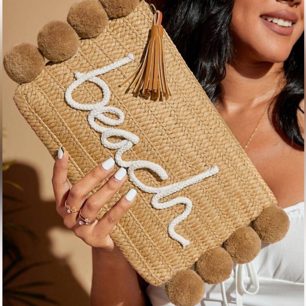 SHEIN Tan Woven Clutch with Tassel